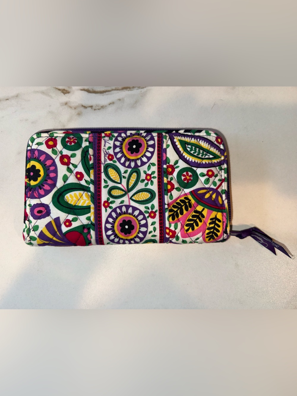 Vera Bradley Zip Around Wallet Paisley Floral Purple Multicolor zip wallet EUC